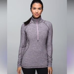 Lululemon Womens Race Your Pace 1/2 Zip Shirt Hyper Stripe Mauvelous Size 10